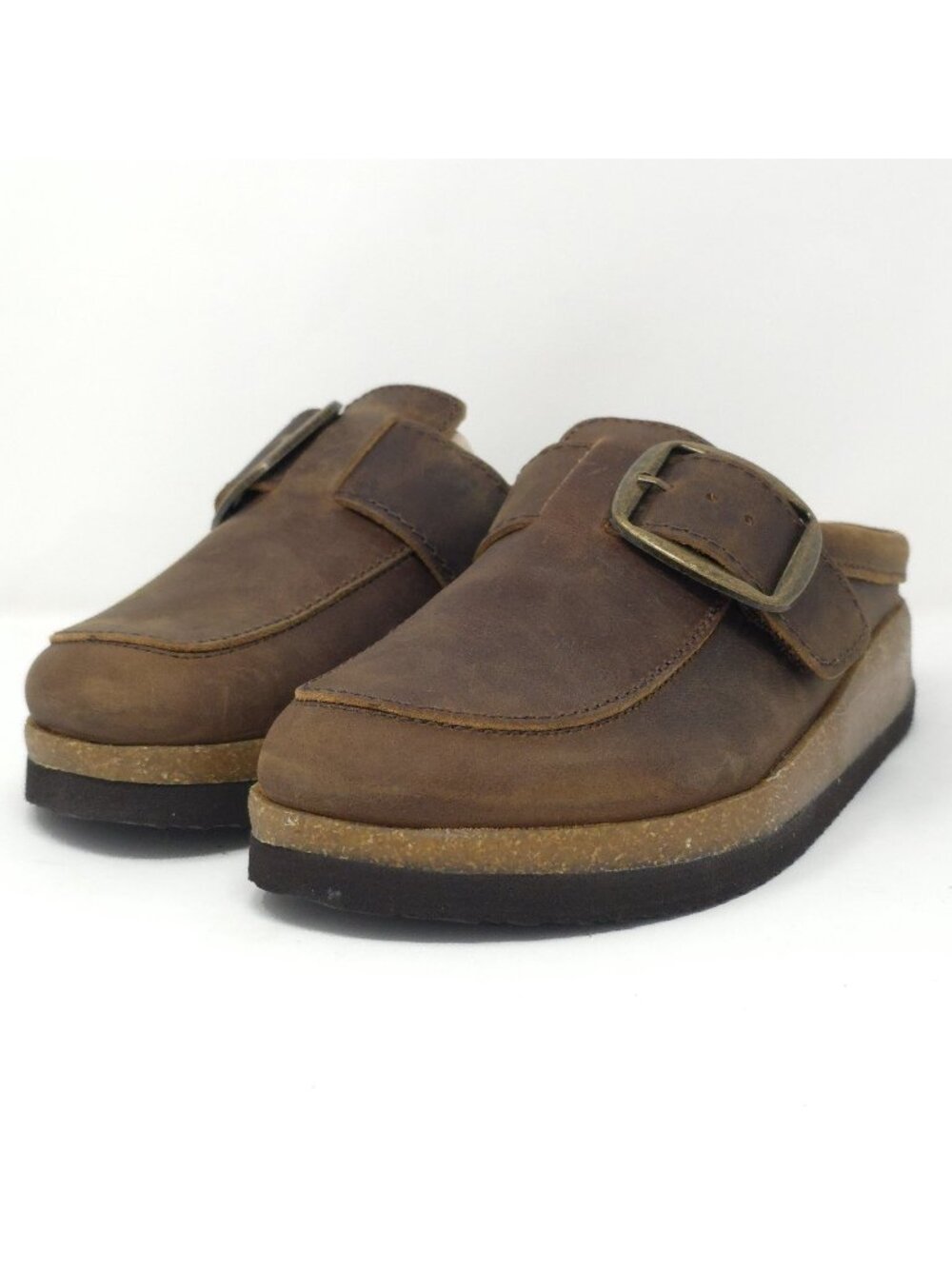 White Mountain Women's Bueno Leather Clog Brown Slip-On Buckle Sz 6M